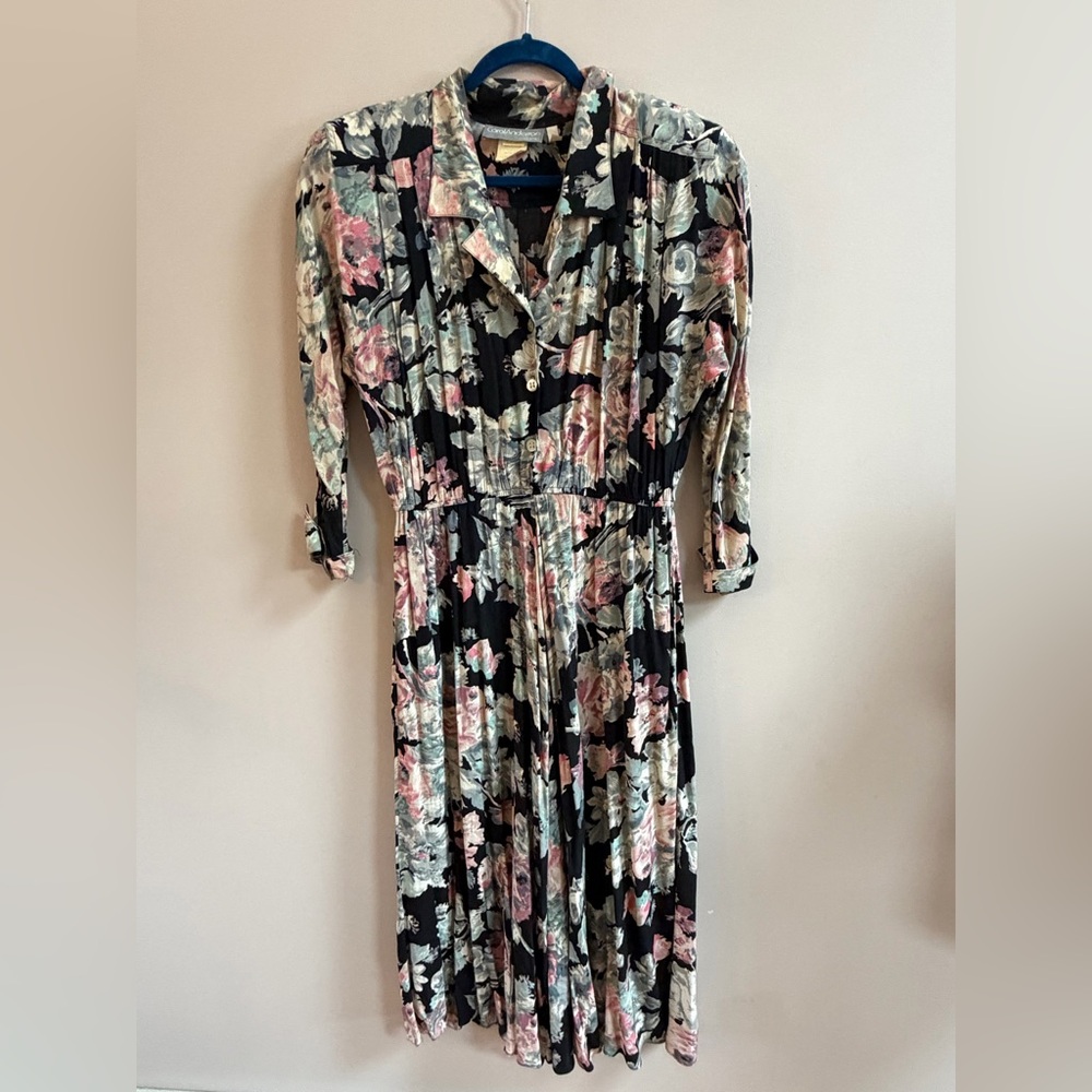Carol Anderson USA Vintage Floral Long Sleeve Maxi Dress Prairie Cottagecore